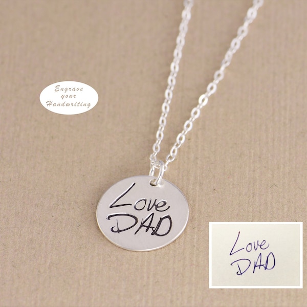 Personalized Disc, Handwritten Necklace - YOUR HANDWRITING - or Image, Sterling Silver, Gold or Rose Gold, Jewelry For Her