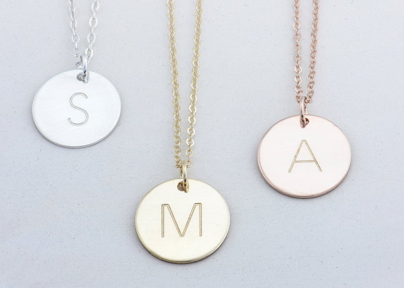 Gold Initial Disc Necklace 14K Gold 