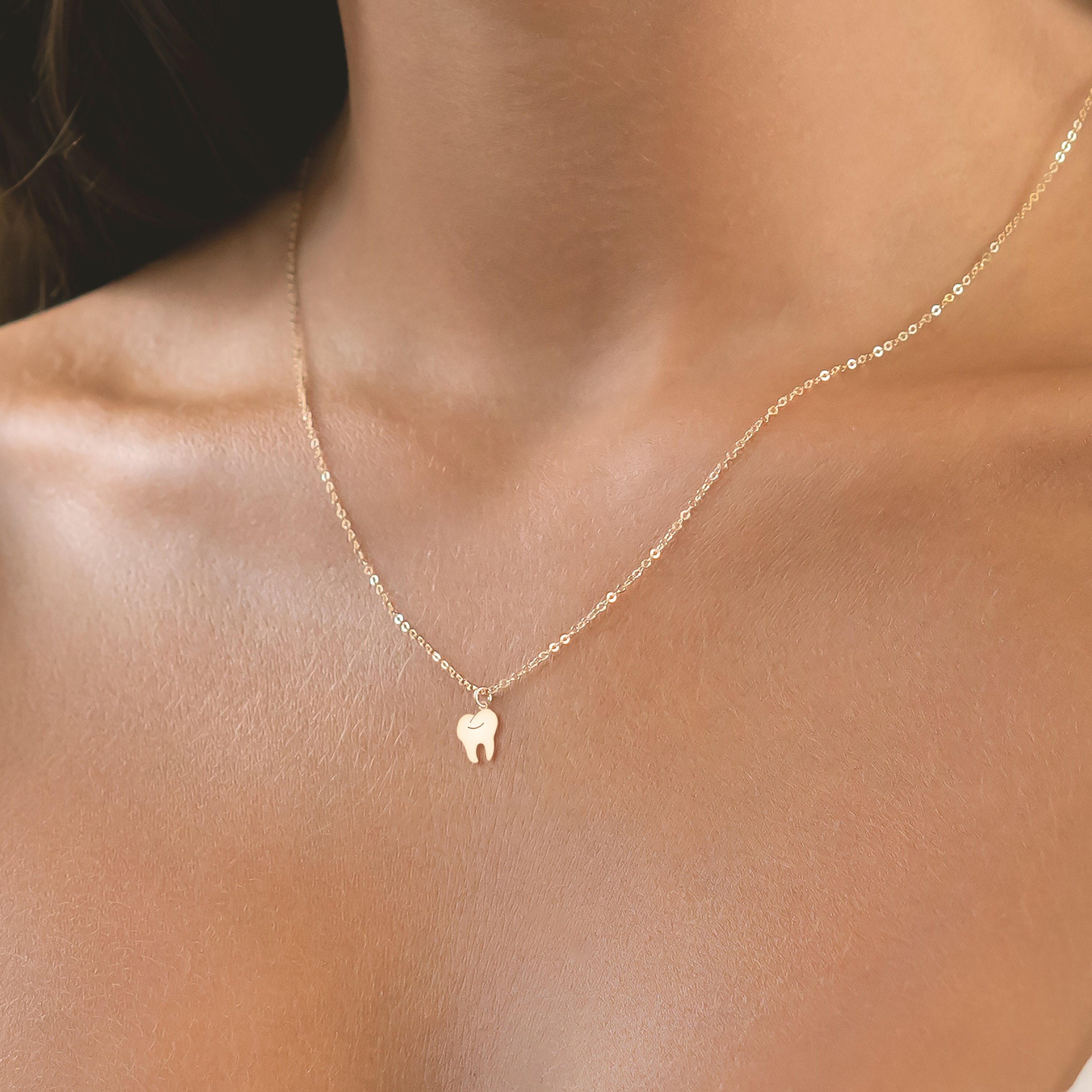 Tooth Necklace Gold Tooth Pendant Gift for Her Medical Necklace Dentist Necklace Nursing Student Gift Tooth Jewelry Graduation Gift