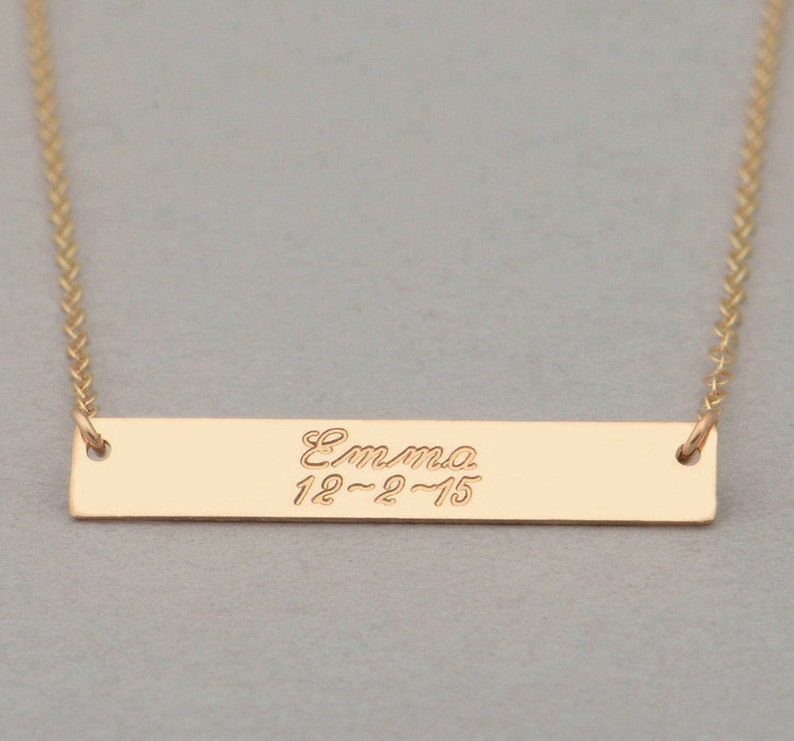 Engravable Gold, Silver or Rose Gold Bar Necklace, Engraved Bar Necklace, Personalized Bar Necklace, Valentines Day image 4