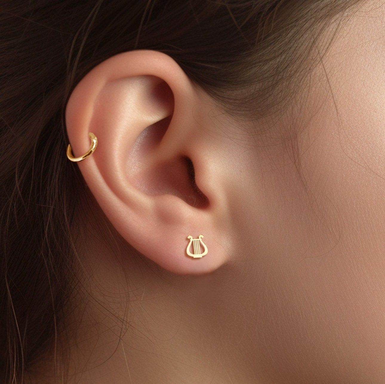 Harpstekers, muziekharpoorbellen, handgemaakte sieraden, muzieksieraden, 14k gouden vulling, sterlingzilver, roségoudvulling, geschenken muziekleraar