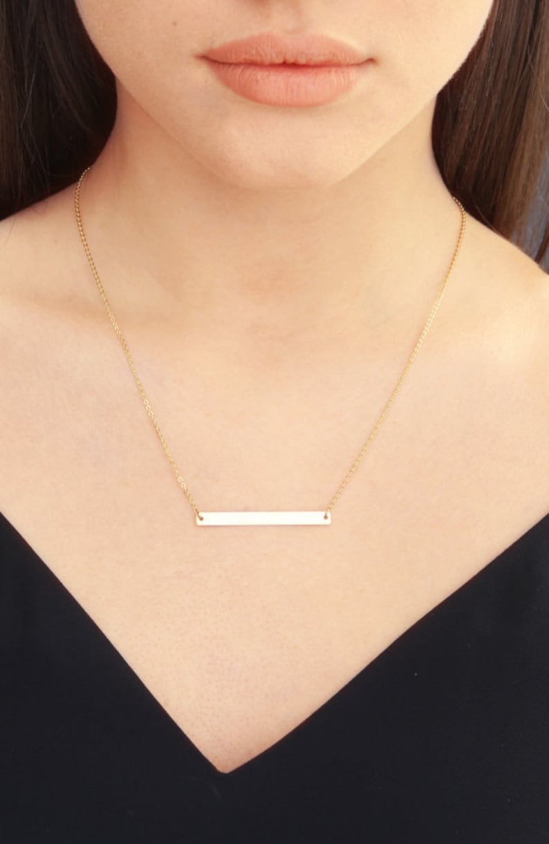 Skinny Long Bar Necklace, Personalized Gold Bar, Customized Gold Bar Necklace, Silver, Gold or Rose Gold Large Bar Necklace, Bridesmaid Gift image 3