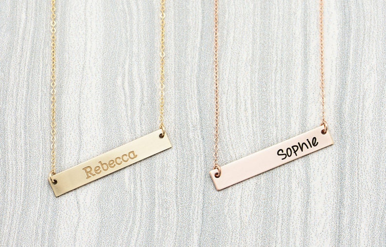 Personalized Inital Bar Necklace, Engraved Necklace, Contemporary Bridesmaid Jewelry, Initial Rectangle Necklace, Valentines Day image 1