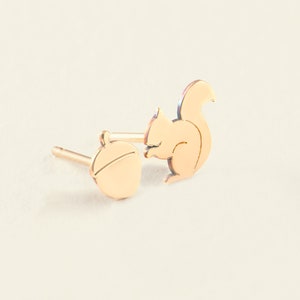 Squirrel and Acorn Earring, Dainty Earring, Mix and Match Gold Earring, Handmade Jewelry, Bridesmaid Gift,Mother's Day Gift,Graduation Gift. image 8