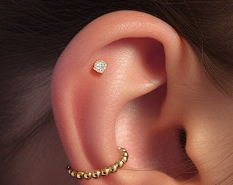 Small Single CZ stud Earrings, Dainty CZ Flat Back Studs, Simple Gold Earrings, Push Pin Earrings,