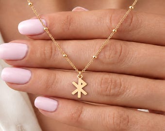 Gift of Joy Viking Rune Charm Necklace: Solid Gold 10K, 14K, Gold Filled, Boho necklace, Norse Jewelry Gift