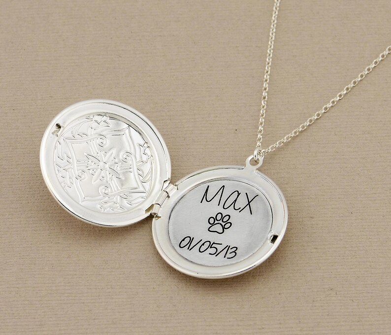 Silver Locket Necklace Custom Engraved Locket Necklace Etsy