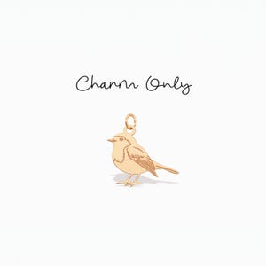 May include: A gold-toned metal charm in the shape of a small bird, featuring detailed wing and feather engravings. The charm includes a circular jump ring at the top for attachment. The text "Charm Only" is printed in black above the bird.