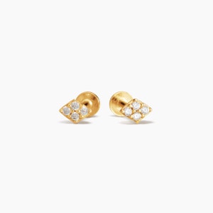 Diamond Shape CZ Stud Earrings, Dainty Minimalist Earrings ,Simple Gold Earrings, Flat Back Stud Earrings, Unique Threader Earrings