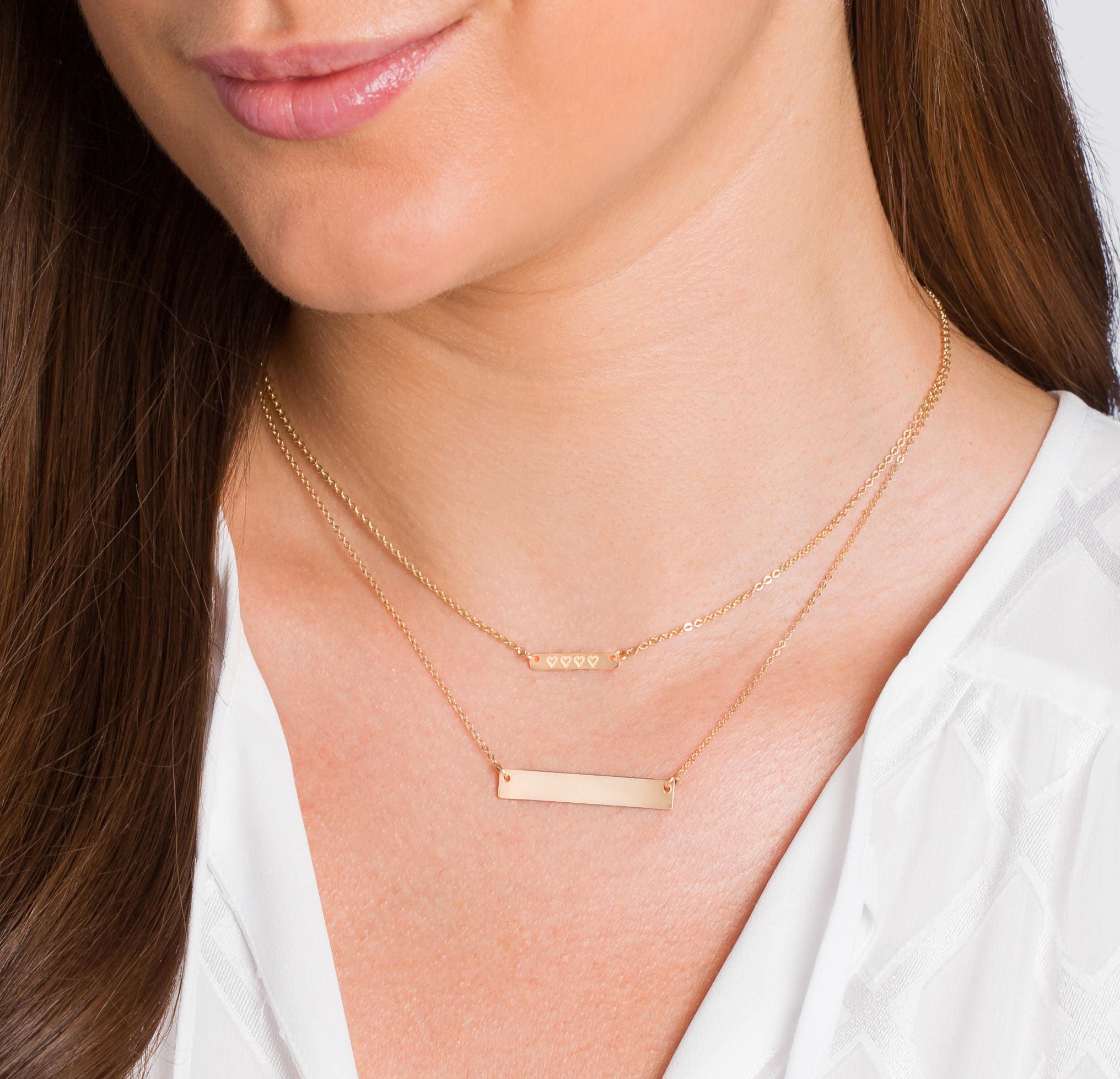 TINY Gold Bar Necklace Engraved 