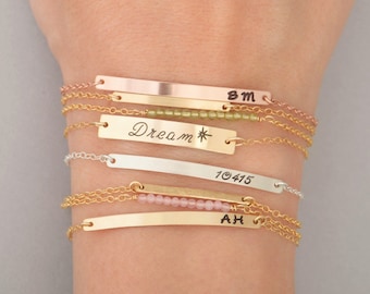 Gold Long Skinny Bar Bracelet, Name Engraved Bracelet, GOLD, ROSEGOLD, SILVER, Bridesmaid Jewelry, Nameplate Bracelet, Valentines Day