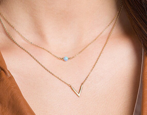 V Necklace Dainty Minimal V Necklace Simple Geometric Layering