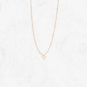 May include: A gold necklace with a delicate chain and a small bat pendant.
