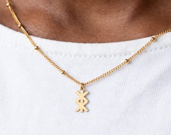 Protection Viking Rune Charm Necklace, Sterling Silver, 10K or 14K Solid Gold, 14K Gold Filled, Flat Angular Cutouts, Ball Chain