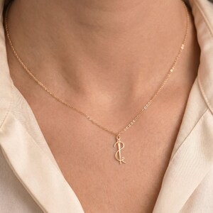 Personalized Script Initial Necklace: Sterling Silver, Gold Filled, Rose Gold, 14K Solid Gold Dainty Jewelry Gift