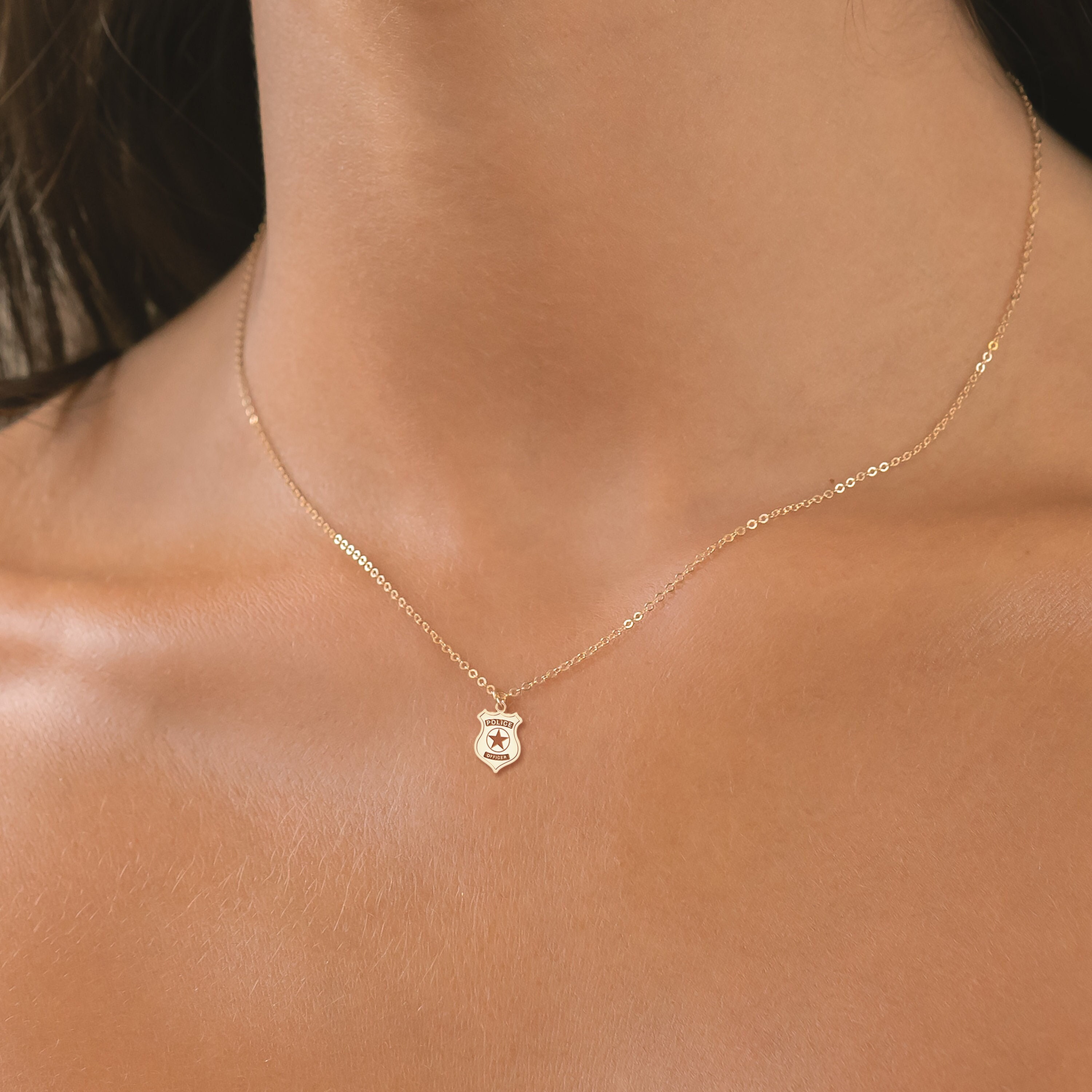 Police Badge Charm Necklace Police Officer Wife Gift for Her Custom Badge Necklace Personalized Police Badge Charm Necklace