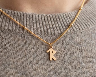 Legal Success Rune Angular Charm Necklace, Flat Pendant, Ball Chain, Sterling Silver, 14K Gold Filled, 10K or 14K Solid Gold