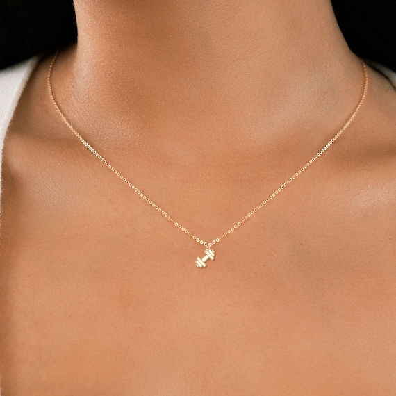 Dumbbell Necklace Fitness Jewelry Dumbbell Pendant Gym Necklace Workout Gold Charm Fitness Gift For Her Dumbbell Charm Sports Jewelry