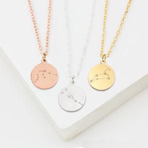 Zodiac Necklace, Zodiac Sign Disc, Birth month Disc, Astrology Zodiac necklace, libra, virgo, scorpio, sagittarius, capricorn, pisces image 4