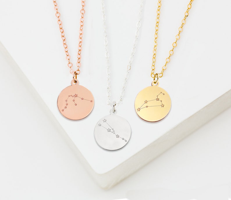 Zodiac Necklace, Zodiac Sign Disc, Birth month Disc, Astrology Zodiac necklace, libra, virgo, scorpio, sagittarius, capricorn, pisces image 4