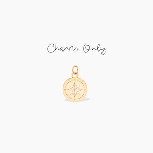 May include: Gold compass charm with a compass rose design and the letters N, S, E, and W around the edge.