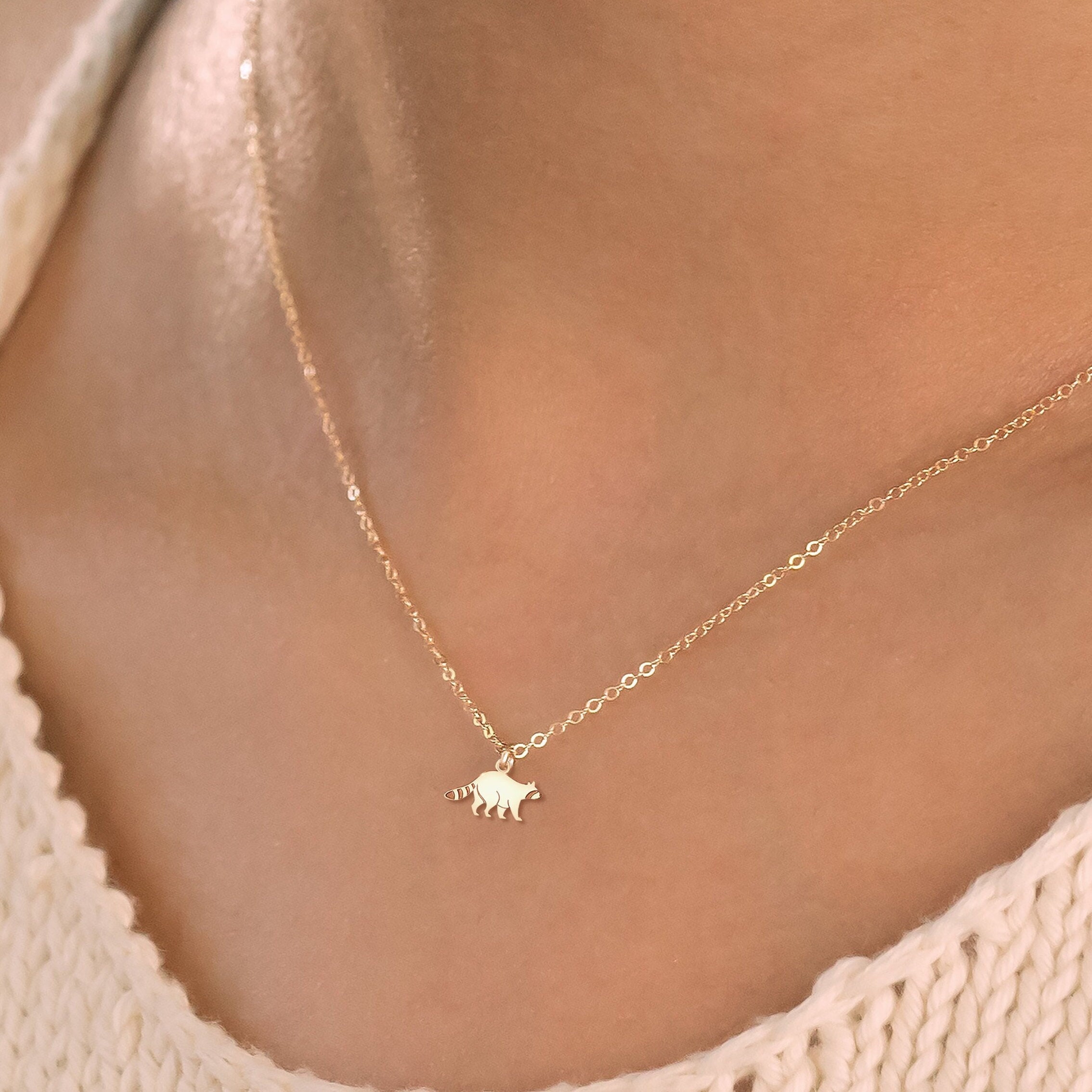 Raccoon Charm Necklace Dainty Necklace Raccoon Charm Handmade Jewelry Trash Panda Gift for Her Cute Raccoon Jewelry Gift for Mom