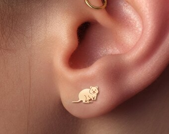 Oorbellen met zittende kangoeroemotief: massief 10K, 14K goud, handgemaakte sieraden met Australische fauna, een perfect cadeau.