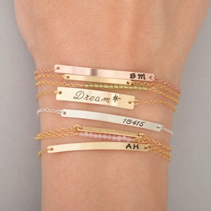 Long Skinny Bar Bracelet, Gold Bar Bracelet, Name Engraved Bracelet, GOLD, ROSEGOLD, SILVER, Bridesmaid Jewelry, Nameplate Bracelet, image 1