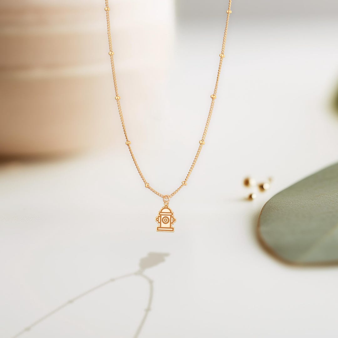 Fire Hydrant Charm Necklace Beady Chain: Sterling Silver, Gold Filled ...