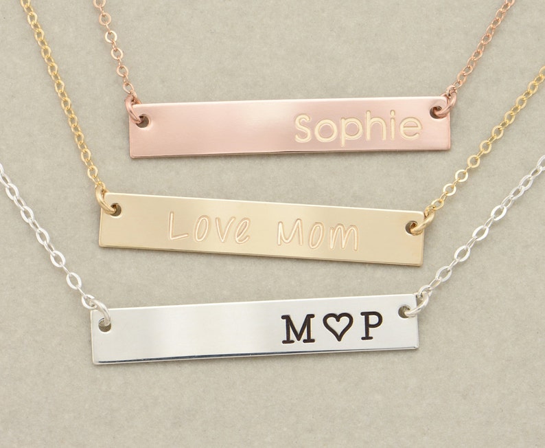 Engravable Gold, Silver or Rose Gold Bar Necklace, Engraved Bar Necklace, Personalized Bar Necklace, Valentines Day image 2
