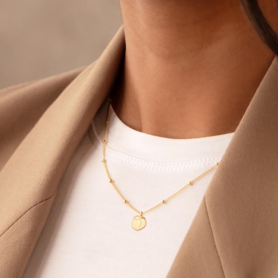 Peach Necklace Fruit Jewelry Gift for Her Beady Chain Necklace Peach Pendant Charm Cute Necklace Gifts for Girlfriend Fruit Pendant