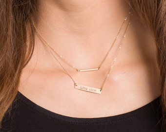 Rose Gold Engraved Necklace, Engraved Bar Necklace, Personalized Rose Gold Bar Necklace, Personalized Bar Necklace, Gold Bar, Valentines Day