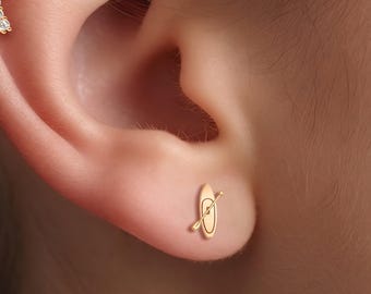 Oorbellen met kajakpeddelmotief: handgemaakt, massief 10K of 14K goud, watersport- en nautische sieraden