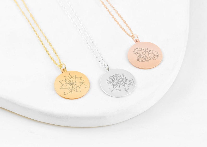 Birth Flower Necklace, Gold Birth Flower Necklace, Silver Birth Flower Necklace, Gold Flower Necklace, Birth Month Necklace, Bridesmaid Gift image 8