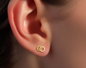 Double Circle Earrings, Dainty Stud Minimalist Earring, Gold Stud Earrings, Lobe, Tragus, Helix, and Conch Piercings