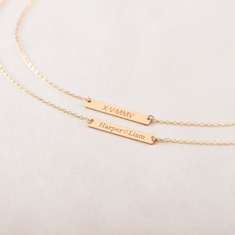 Classic Bar Necklace in Gold, Gifts For Her, Custom, Engraved, Customized Name, Personalized Bar Necklace image 2