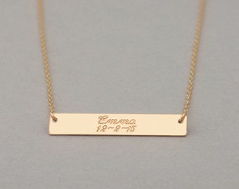 Gold Engravable Nameplate Necklace, Engraved Bar Necklace, Customized Name Bar Necklace, Personalized Gold Bar Necklace, Valentines Day