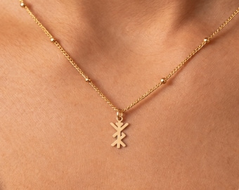 Prosperity Viking Rune Charm Necklace, Flat Branched Pendant, 10K or 14K Solid Gold, Sterling Silver, 14K Gold Filled, Ball Chain