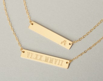 Personalized Gold Bar Necklace , Bar Necklace, Engraved Necklace, Contemporary Bridesmaid Jewelry, Initial Necklace, Valentines Day