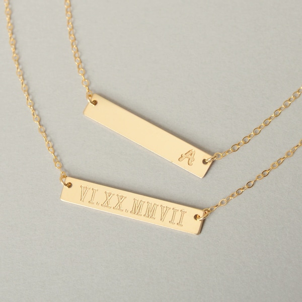 Personalized Gold Bar Necklace , Bar Necklace, Engraved Necklace, Contemporary Bridesmaid Jewelry, Initial Necklace, Valentines Day