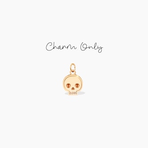 Puede incluir: Un dije de calavera de color dorado con dos cuencas de ojos de color naranja y una sonrisa con dientes. El dije está suspendido de un pequeño lazo. Las palabras "Charm Only" están escritas en cursiva encima del dije.
