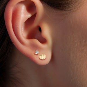 Pumpkin Earring, Dainty Earring, Mix and Match Gold Earring, Handmade Jewelry, Spooky Earrings, Halloween Gift.