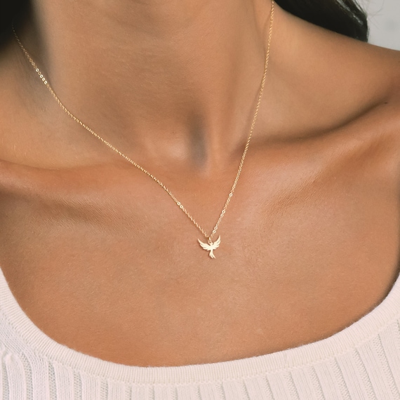 Phoenix Bird Charm Necklace Gold Bird Necklace Handmade Jewelry Hawk Necklace Firebird Pendant Gift for Her Birthday Bird Lover Gift