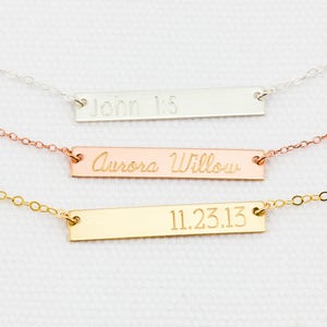 Gold, Rose Gold or Silver Bar Necklace, Custom Gold Bar, Engraved Necklace, Customized Name Bar Necklace, Personalized Gold Bar Necklace image 4