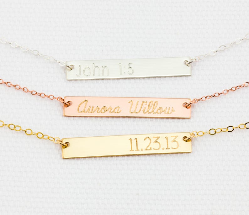 Gold, Rose Gold or Silver Bar Necklace, Custom Gold Bar, Engraved Necklace, Customized Name Bar Necklace, Personalized Gold Bar Necklace image 4