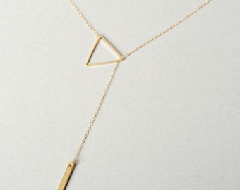 Triangle Lariat Necklace, Bar Necklace, Vertical Bar Necklace, Triangle Necklace, Delicate Necklace, Gold Triangle, Valentines Day