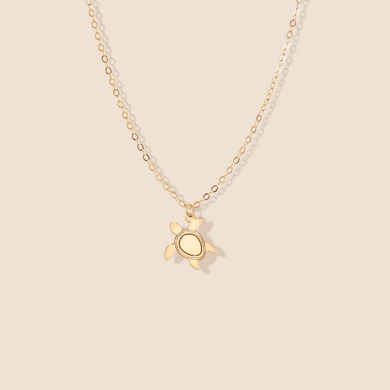 May include: A gold chain necklace with a small turtle pendant.