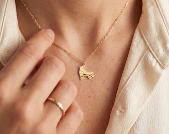 Retro Roller Skate Charm Necklace: Sterling Silver, Gold Filled, 14K Solid Gold Skater Girl Jewelry Gift