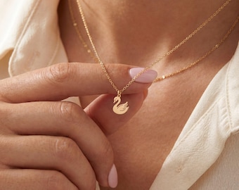 Swan Silhouette Charm Regular Necklace: Sterling Silver, Gold Filled, 14K Solid Gold Elegant Bird Jewelry