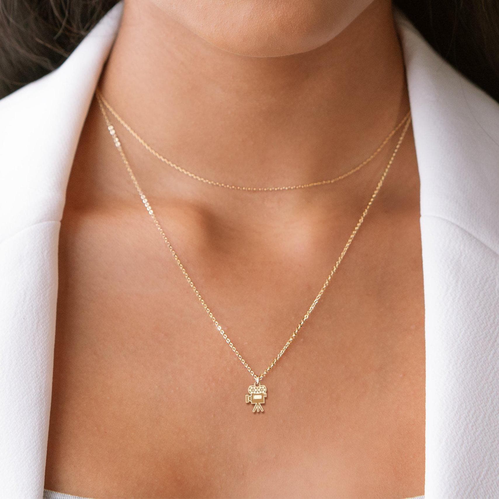 Director Film Camera Pendant Necklace: Sterling Silver, Gold Filled, 14K Solid Gold Cinematic Jewelry Gift